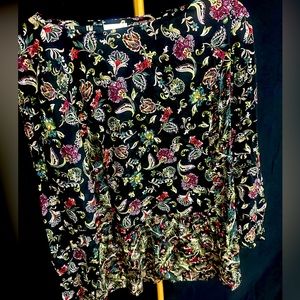 J. Jill Ruffle Asymmetrical Bottom Tunic Top Paisley Print Size Small